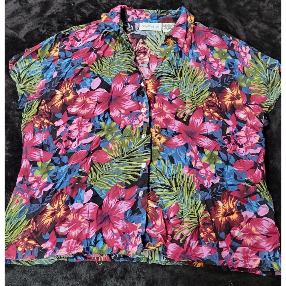 Vintage Apparenza Floral Hawaiian Shirt Women's XL Short Sleeve Summer